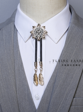 欧美复古bolo tie巴洛克十字架洛领带男项链衬衫金属领结领绳配饰