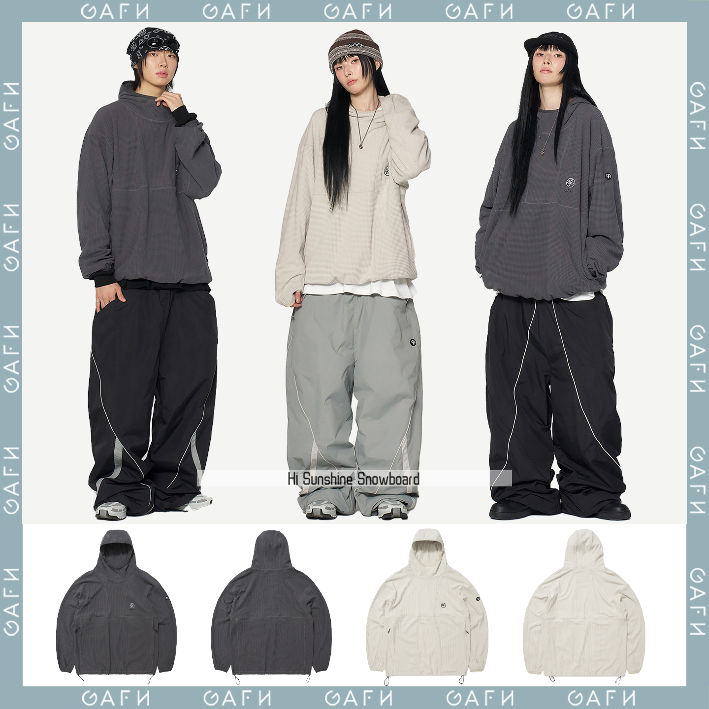 2526GAFH韩国滑雪服单板双板男女款宽松肥大打底连帽套头卫衣