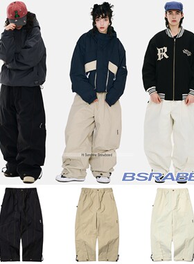 2526BSRABBIT韩国滑雪裤单板双板男女防水透气黑米拼色可收腿雪裤