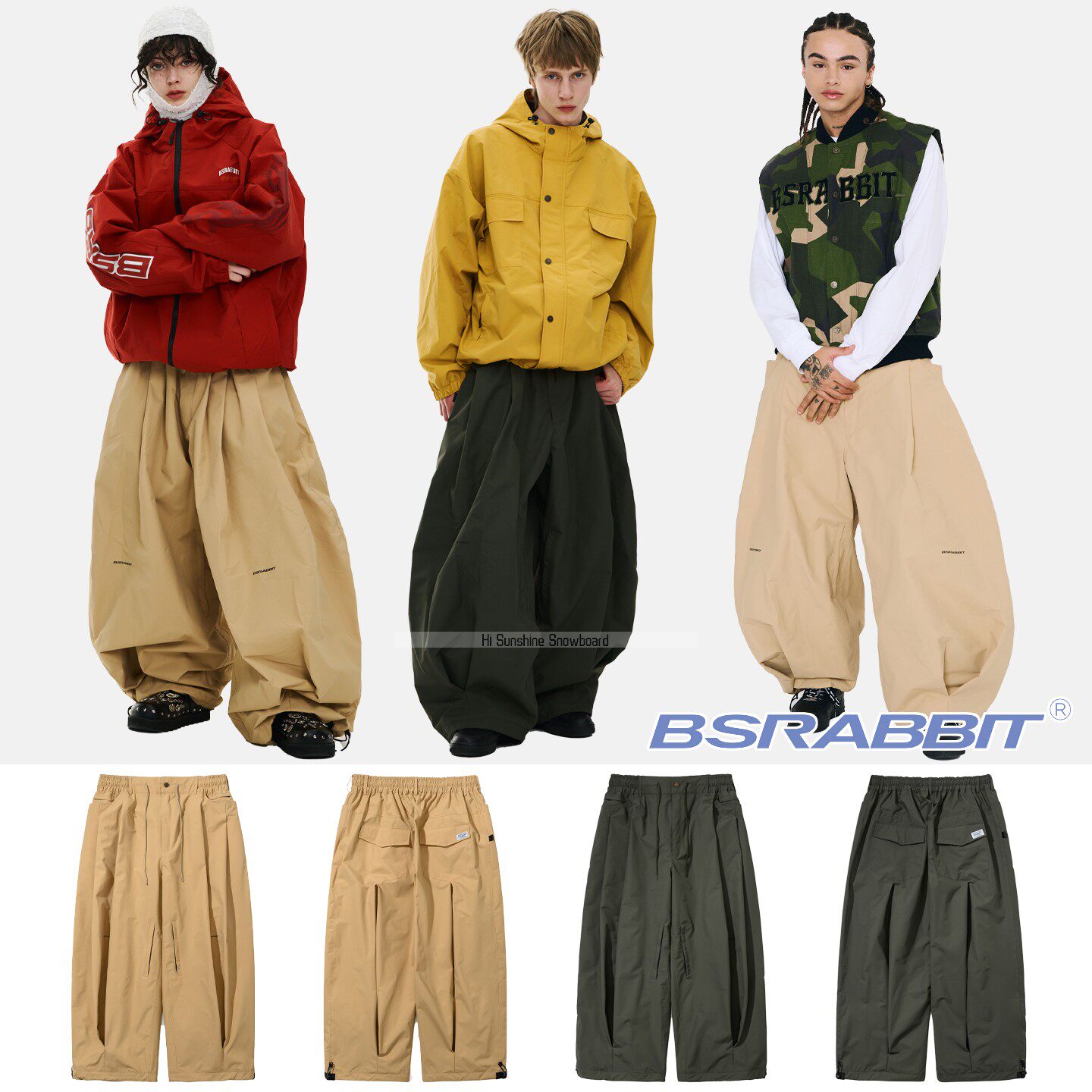 2526BSRABBIT韩国滑雪裤单板双板男女防水透气黑灰花纹可收腿雪裤