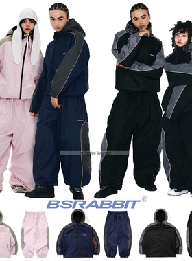 2526BSRABBIT韩国滑雪服单双板男女防水风拼色连帽开衫上衣收腿裤