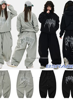 2526BSRABBIT韩国滑雪裤单板双板男女防水透气黑色灰字母收腿雪裤