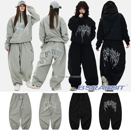 2526BSRABBIT韩国滑雪裤单板双板男女防水透气黑色灰字母收腿雪裤