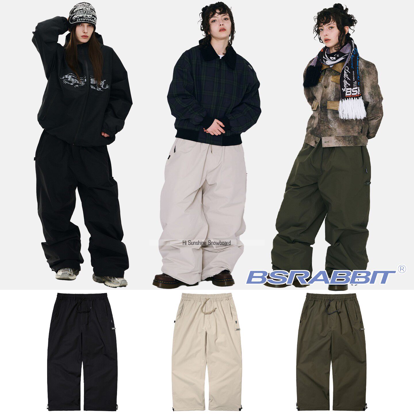 2526BSRABBIT韩国滑雪裤单板双板男女防水透气黑色米绿可收腿雪裤