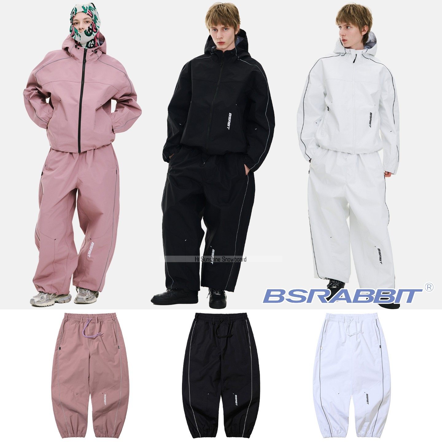 2526BSRABBIT韩国滑雪裤单板双板男女防水透气粉色黑色白收腿雪裤