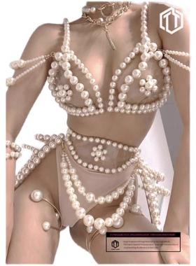 手缝 白色串珠透明性感 舞蹈武装定制演出服