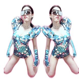 未来款 高耸肩性感亚克力镜面连体cosplay派对商业活动演出舞台装