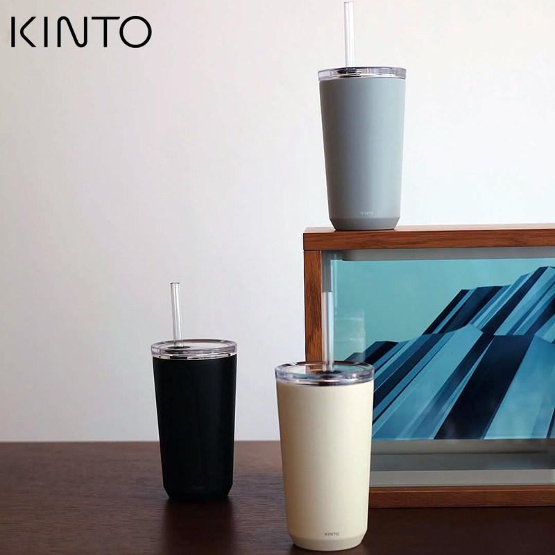 日本KINTO TO-GO 不锈钢吸管随行杯咖啡杯 桌面简约情侣水杯480ml