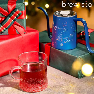 Brewsita 砂绘玻璃马克杯 圣诞限定不锈钢手冲咖啡壶挂耳壶480ml