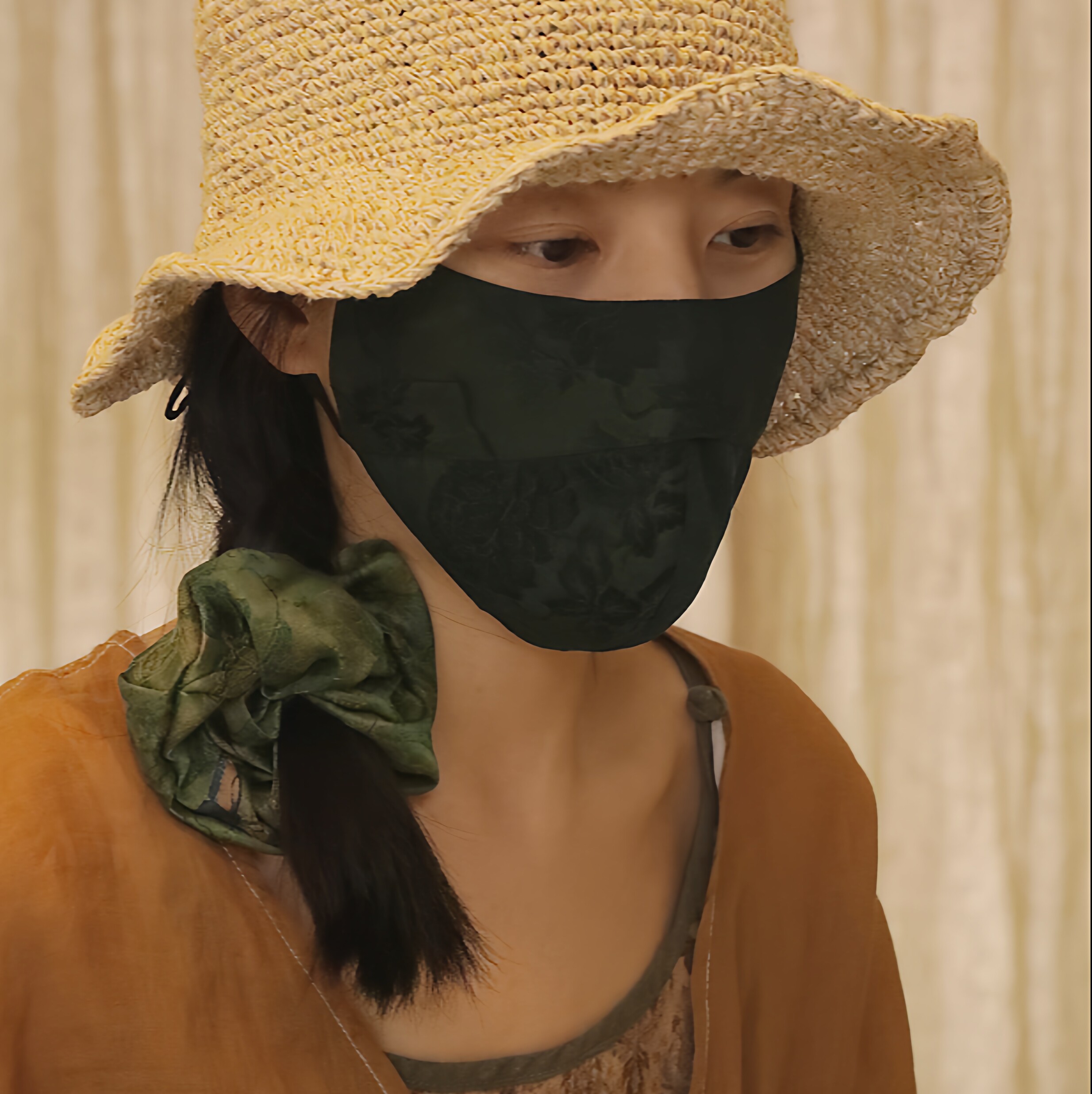 庸庸2025新款 真丝香云纱 口罩 头花 小众设计手工制作高级防晒