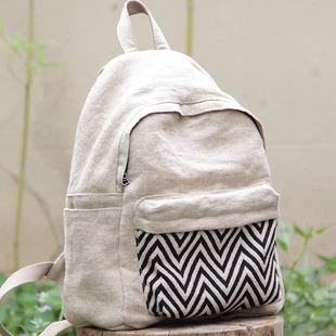 庸庸文艺棉麻双肩包女2025新款大容量上班上学帆布背包大学生通勤