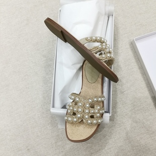 女外穿平底凉拖度假鞋 特价 子 珍珠一字拖鞋 新款 壹shoes 25ss夏季