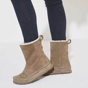 25ss冬.极简利落线条.头层牛皮.羊毛内里中筒雪地靴 短靴