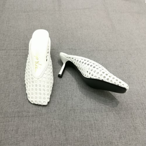 渔网编织镂空混种羊皮包头半拖鞋.外穿气质小众凉拖35-39码
