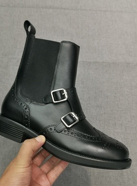 stacey winifred新品推荐.雕花巴洛克/搭扣.牛皮.舒适女款短靴