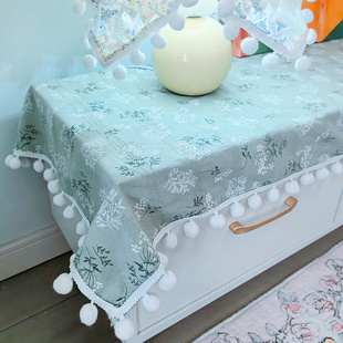 复古绿色电视柜布盖布别致绝美小清新碎花长条垫透气棉冰箱防尘布