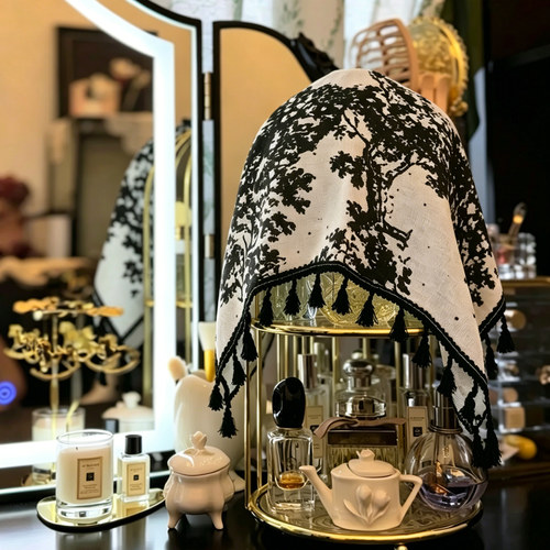 侘寂风黑白化妆镜装饰盖布香水架防尘巾化妆品遮灰布梳妆台氛围感