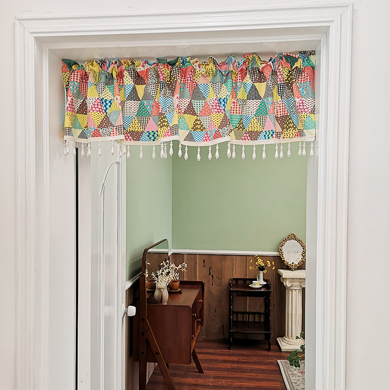 北欧门帘布艺挂珠半帘装饰短窗帘