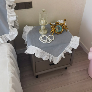 法式荷叶花边丝绒床头柜盖布高级感垫子防尘罩套罩遮丑神器布艺