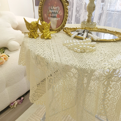 美式编织钩花镂空蕾丝桌布防尘盖巾客厅布艺茶台网红盖布客厅布置