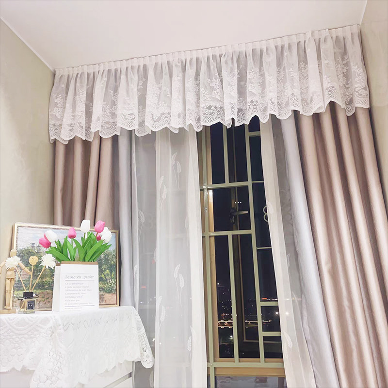 蕾丝窗帘头幔帘头窗帘幔自粘魔术贴头幔飘窗眉头半帘短帘装饰窗纱