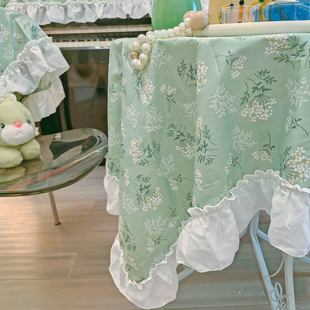 纯棉100全棉绿色小圆桌桌布木耳边餐桌桌垫2026新款轻奢高级感