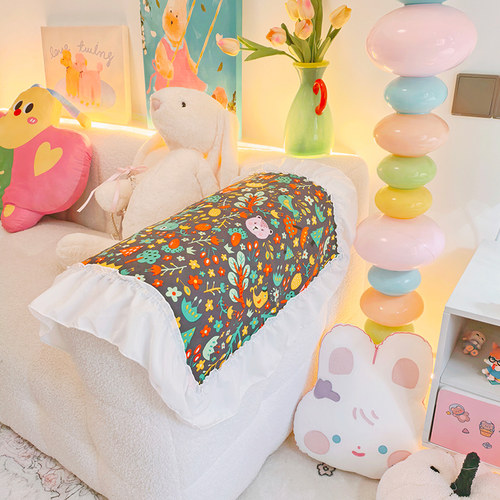 可爱泡泡袖花边沙发两侧扶手巾沙发靠背盖布棉麻不粘毛儿童房装饰