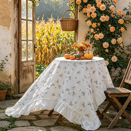 田园风荷叶花边布艺桌布下午茶装饰台布轻奢高级感盖布茶桌垫布