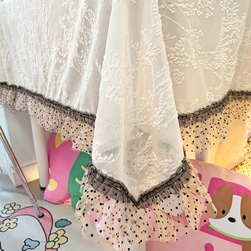 轻奢高级感长方形植绒桌布边几茶几保护垫2025新款蕾丝花瓣背景布