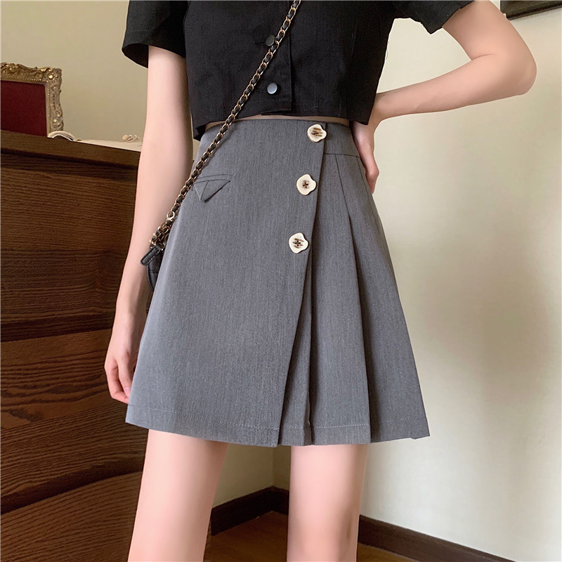 A-line high waist slim suit pleated skirt