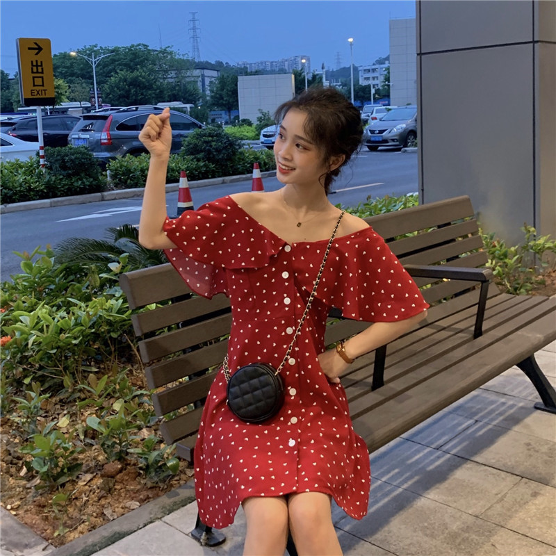 Real price lotus leaf peach heart dress