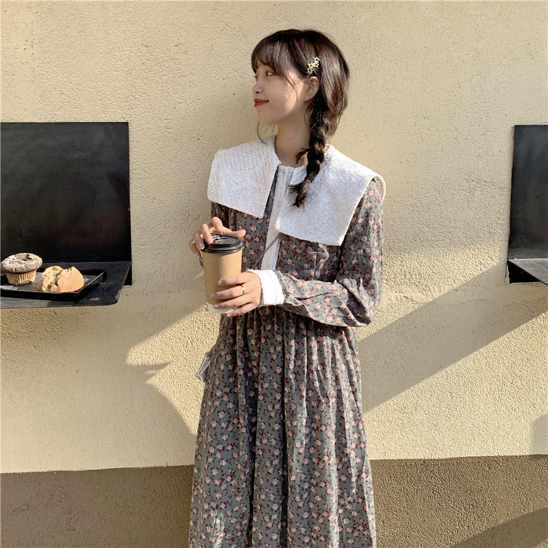 Real price baby collar floral Long Sleeve Dress