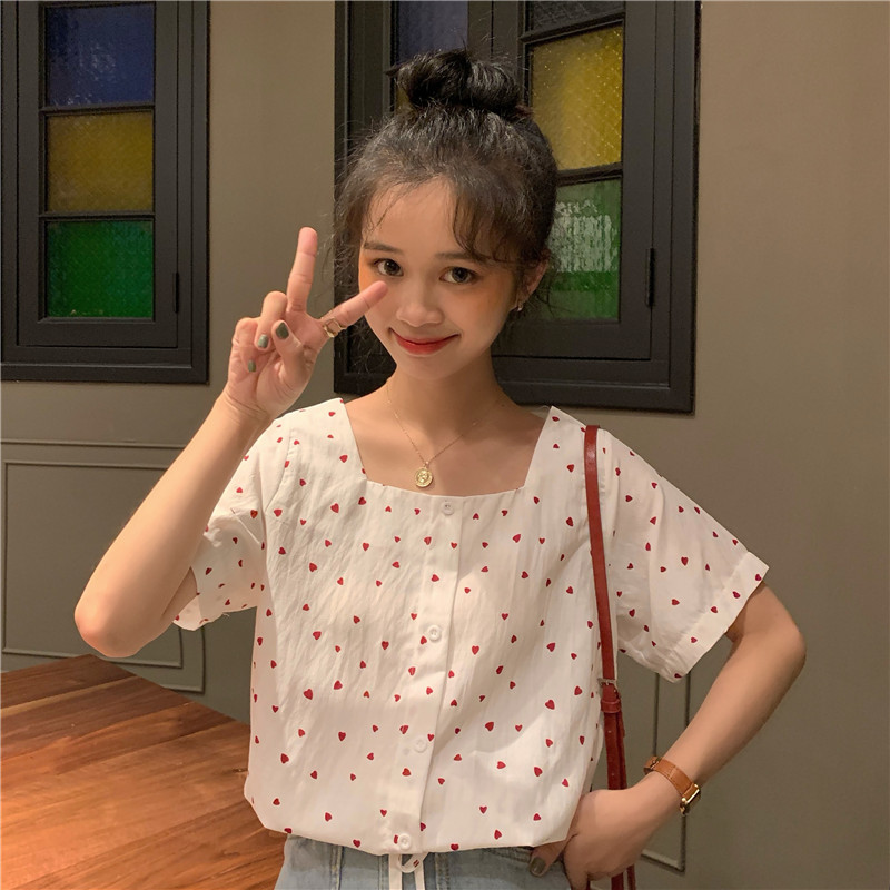 Real price love small square collar shirt