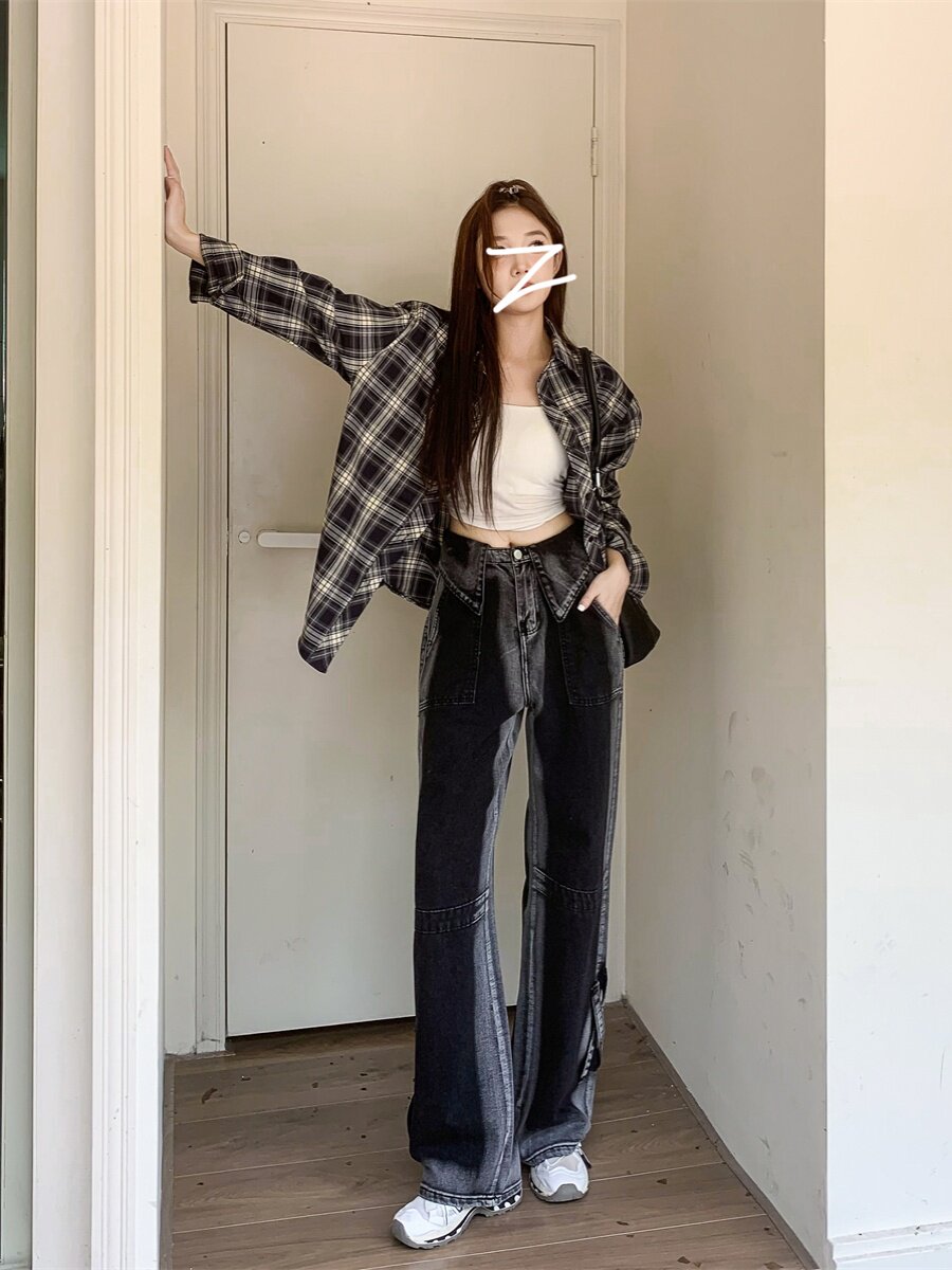 PLUS SIZE WOMENS PANTS PEAR-SHAPED BODY FAT MM HIGH-WAISTED LOOSE AUTUMN WINTER VELVET SLIM HIGH-WAISTED HIP-COVERING STRAIGHT-LEG JEANS
