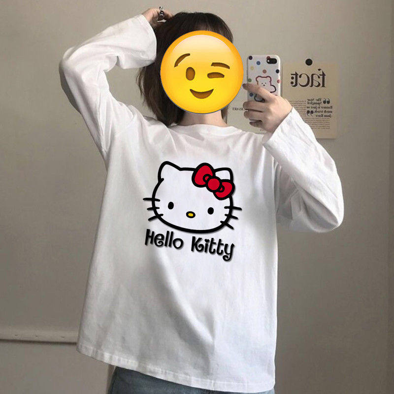 春秋新款KT猫日系卡通凯蒂猫t恤女宽松bf原宿风软妹长袖上衣潮ins