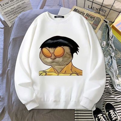 无敌少侠马克表情包卡通印花冬季圆领加绒卫衣冬男女搞笑抽象沙雕