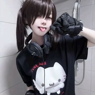 日系y2k小猫亚文化黑色短袖t恤男女春夏季宅系萌感软妹可爱二次元