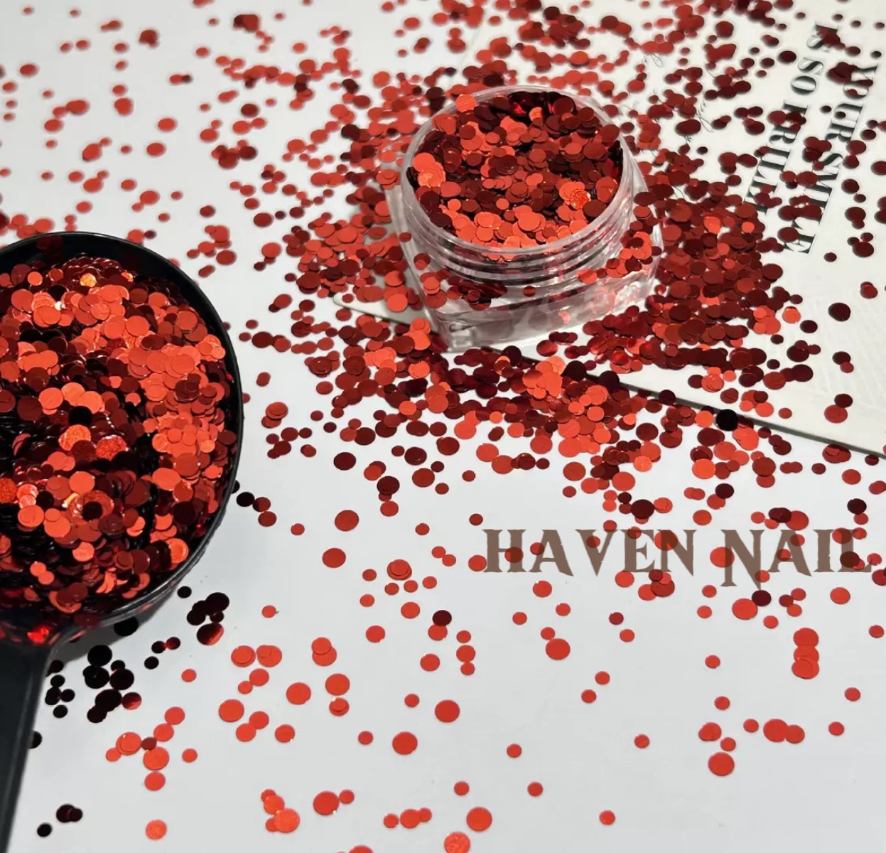 Haven Nail｜新年美甲饰品红色混合波点亮片亮片爆闪镭射美甲素材