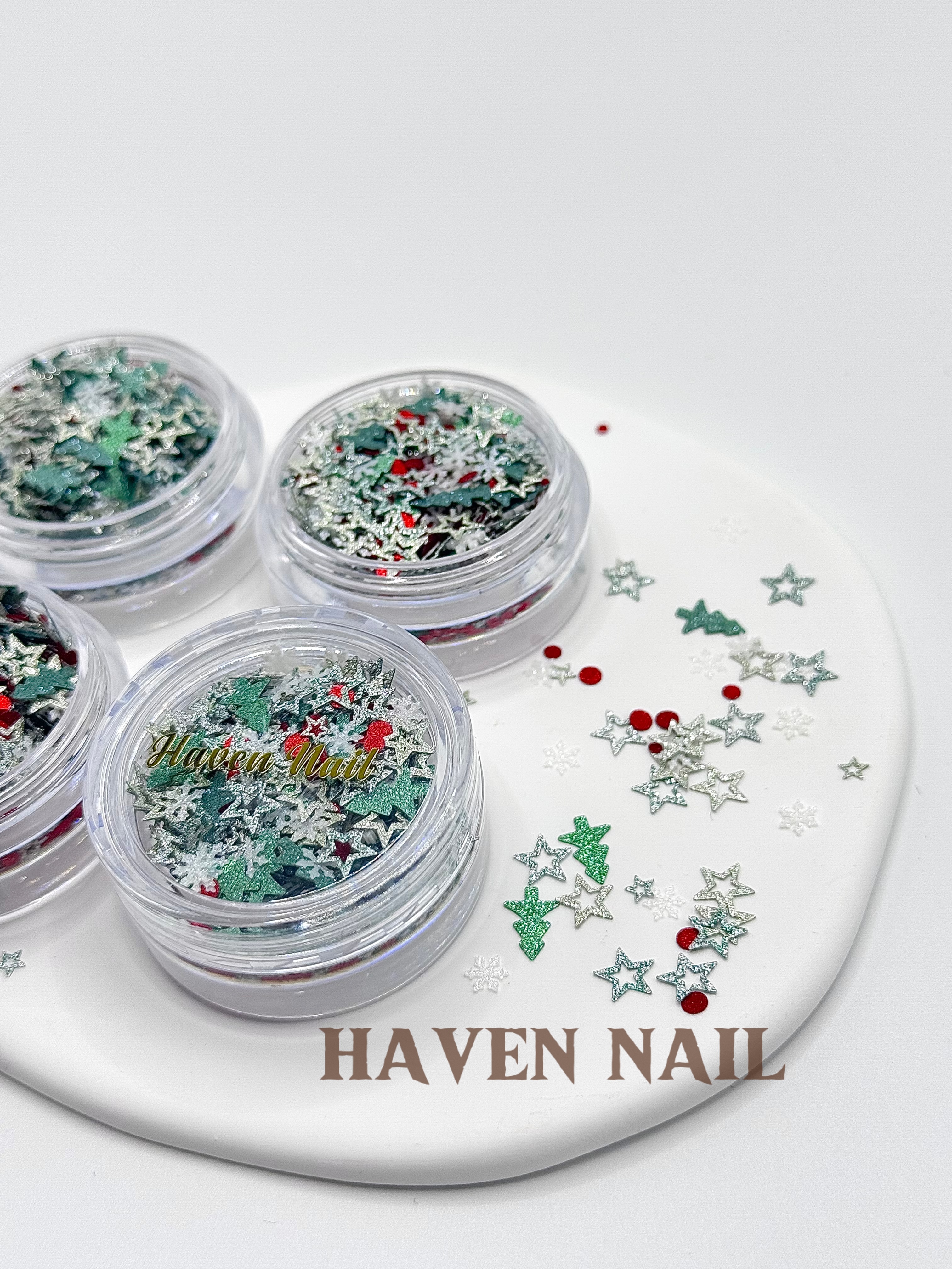 Haven nail｜秋冬圣诞美甲饰品闪粉亮片爆闪镭射镂空美甲贴片装饰