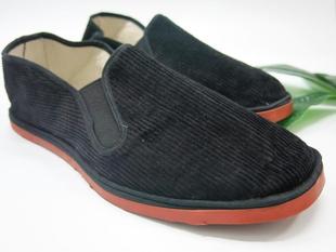 正品老北京红底男灯芯绒塑料底布鞋白底片懒条绒面棕底片怀旧复古