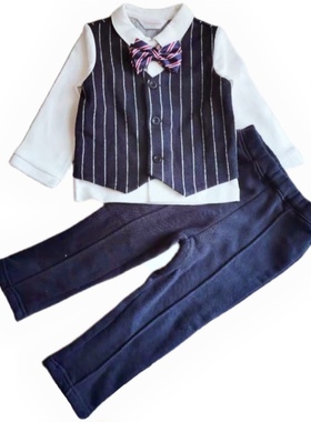 外贸韩国HappyLand春秋冬男童装马甲绅士加绒裤套装小礼服可拍照