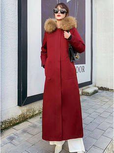 显瘦真皮毛大衣冬季 派克服可拆卸獭兔毛内胆修身 外套女 正品 超长款