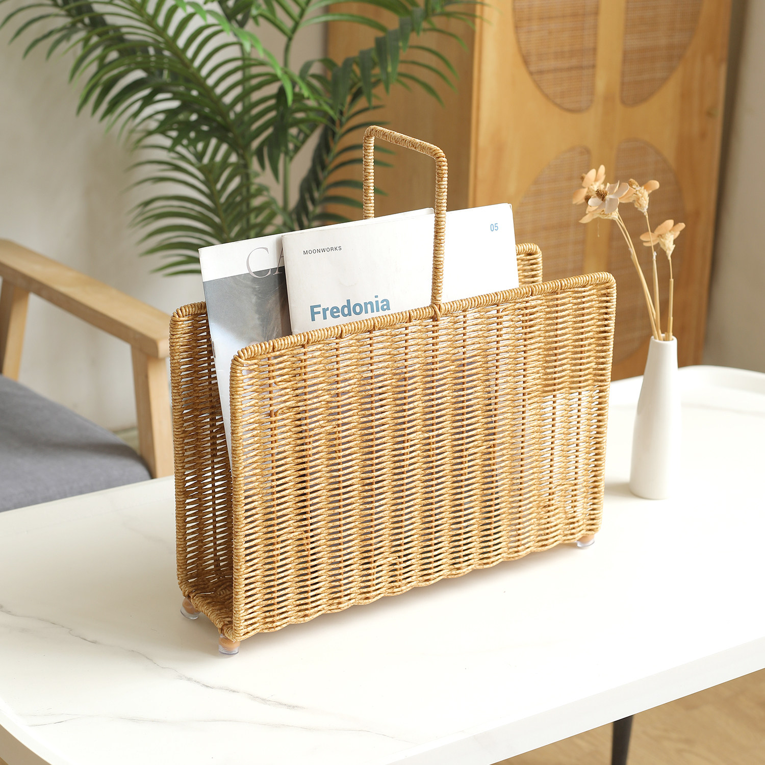 日式仿藤编书刊架客厅沙发书本收纳ins咖啡馆杂志架置物架,收纳整理,收纳筐,淘宝优惠券,粉丝福利购,淘宝优惠卷