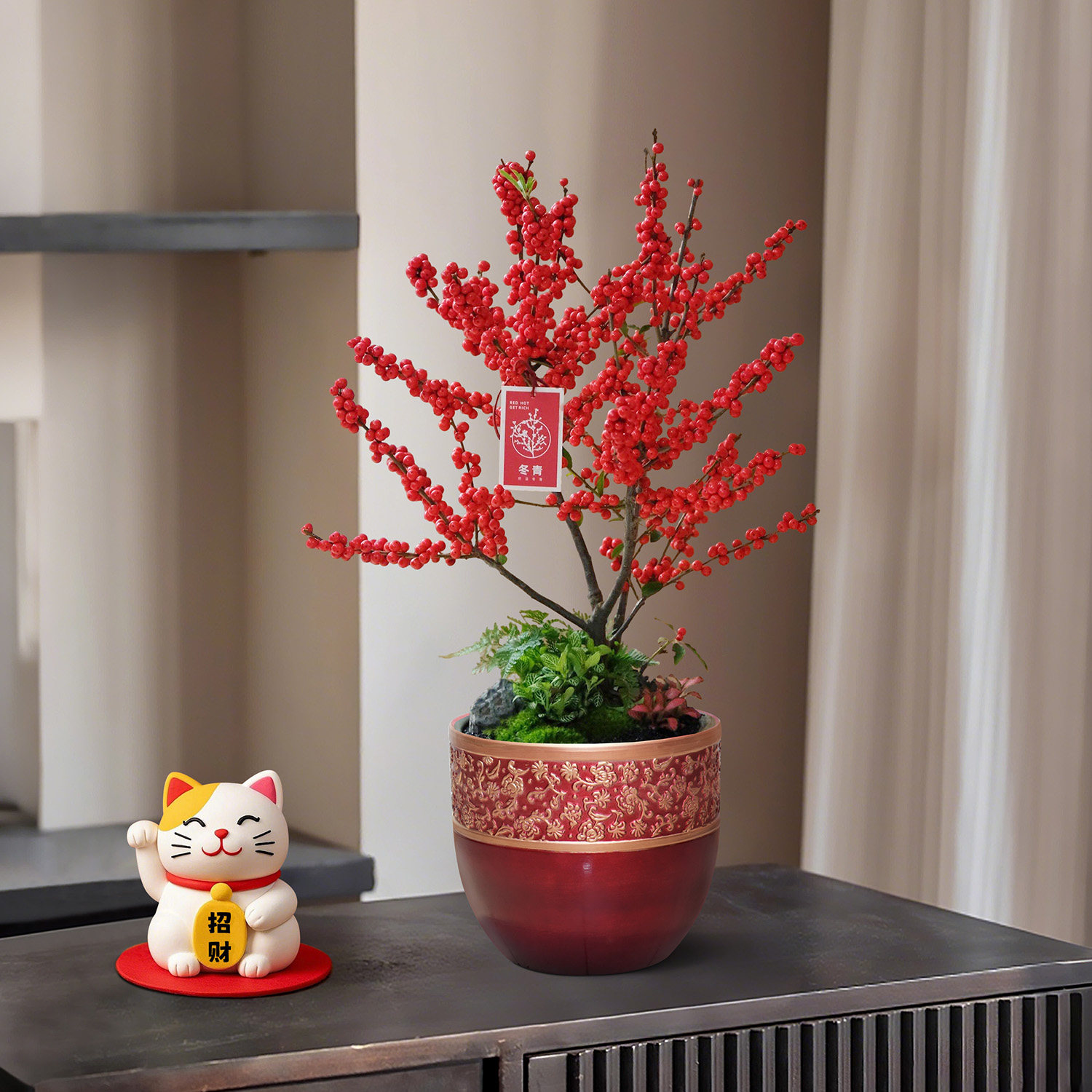 北美冬青红果真花盆栽室内客厅绿植进口鲜切年宵花喜庆送礼发财果,鲜花速递/花卉仿真/绿植园艺,大型绿植/成品组合盆栽,淘宝优惠券,粉丝福利购,淘宝优惠卷