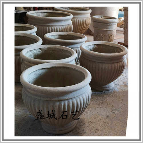定制砂岩雕塑小花盆陶罐花钵园林叠水盆玻璃钢仿铜公园庭院流水壁