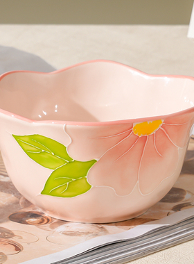 【2碗2勺】清晨物语4.75英寸米饭碗陶瓷创意手绘浮雕高温釉下彩