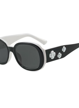 2026新款山茶花宽边女士花纹百搭黑白框墨镜太阳眼镜32