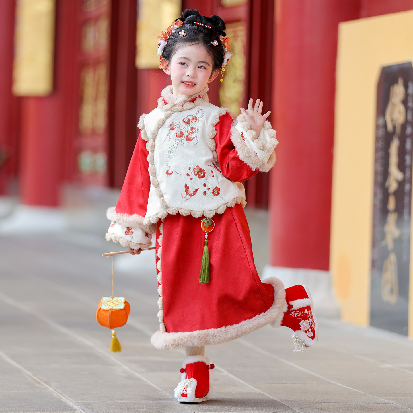 女童冬装加厚汉服国风格格服唐装