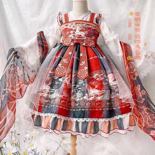 2025春新款 汉服拜年九色鹿 洛丽塔女童公主裙原创敦煌2件套夏四季