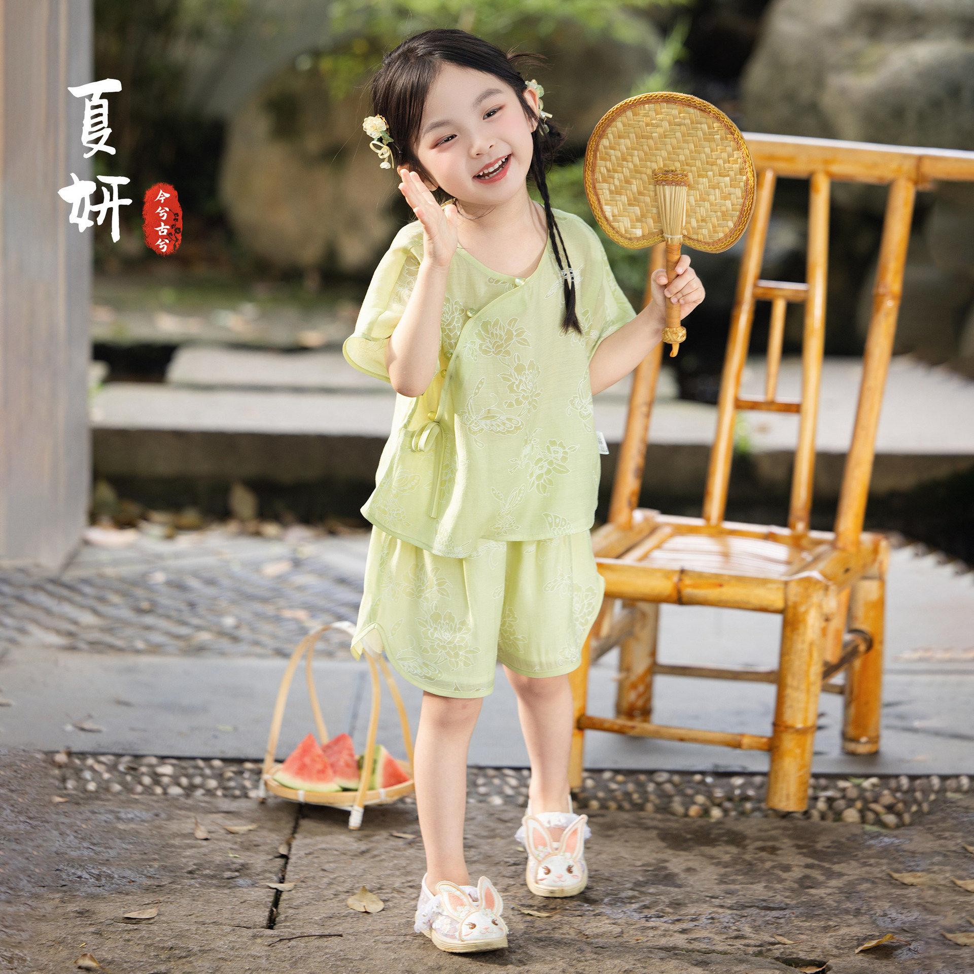 今兮古兮夏妍女童汉服夏季新品中国风短裤套装儿童新中式古风唐装